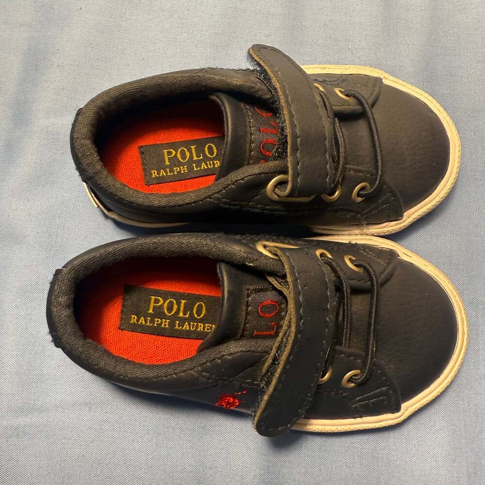 Polo Ralph Lauren size 5Infant Shoes Navy Blue Red Logo Hook and Loop Sneakers